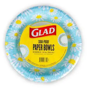 Round Disposable Paper Bowls, Lovely Daisies, 12 Oz, 50 Count Round Disposable Paper Bowls, Lovely Daisies, 12 Oz, 50 Count