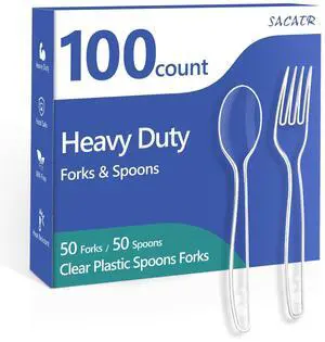 100 Count Clear Plastic Silverware Heavy Duty -50 Forks, 50 Spoons 100 Count Clear Plastic Silverware Heavy Duty -50 Forks, 50 Spoons