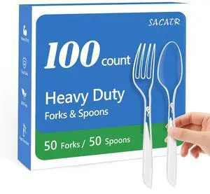 100 Count Plastic Silverware Heavy Duty -50 Forks, 50 Spoons 100 Count Plastic Silverware Heavy Duty -50 Forks, 50 Spoons