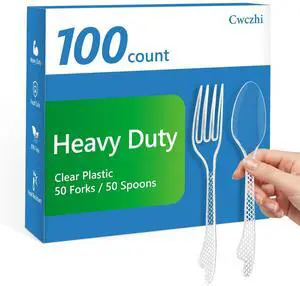 100 Count Heavy Duty Clear Plastic Forks and Spoons Disposable 100 Count Heavy Duty Clear Plastic Forks and Spoons Disposable