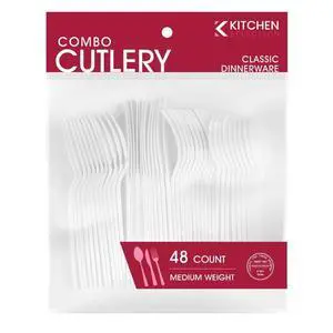 White Mix 48-Piece Disposable Cutlery Combo - Elegant & Sturdy Plastic Utensils for Parties, Catering, and Everyday Use White Mix 48-Piece Disposable Cutlery Combo - Elegant & Sturdy Plastic Utensils for Parties, Catering, and Everyday Use