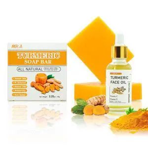 2Pcs Turmeric Soap Bar and Turmeric Oil Set for Face & Body, Nautral Ingredients with Vitamin C to Cleanses, Soothing, Hydrating Skin, Turmeric Skin Care Set for All Skin Type 2Pcs Turmeric Soap Bar and Turmeric Oil Set for Face & Body, Nautral Ingredients with Vitamin C to Cleanses, Soothing, Hydrating Skin, Turmeric Skin Care Set for All Skin Type