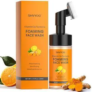 Vitamin C Turmeric Face Wash, Turmeric Foaming Facial Cleanser for Dark Spot, Uneven Skin Tone, Skin Cleansing, Moisturizing, Exfoliating Facial Cleanser with Brush,Unisex Vitamin C Turmeric Face Wash, Turmeric Foaming Facial Cleanser for Dark Spot, Uneven Skin Tone, Skin Cleansing, Moisturizing, Exfoliating Facial Cleanser with Brush,Unisex