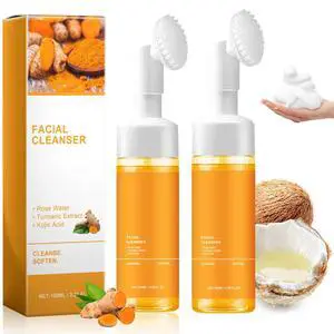 2 Pcs Turmeric Foaming Face Wash, Deep Cleansing Exfoliating Glow Wash Turmeric Brightening Facial Cleanser with Brush for All Skin. 2 Pcs Turmeric Foaming Face Wash, Deep Cleansing Exfoliating Glow Wash Turmeric Brightening Facial Cleanser with Brush for All Skin.