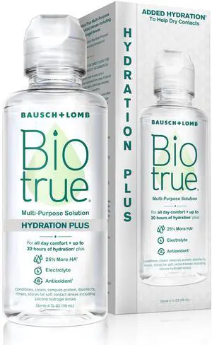 Hydration Plus Contact Lens Solution, Multi-Purpose for Soft Lenses, Hydrates with Hyaluronan, Cleans, Clears, and Disinfects for All-Day Comfort, 4 Fl Oz (Pack of 1) Hydration Plus Contact Lens Solution, Multi-Purpose for Soft Lenses, Hydrates with Hyaluronan, Cleans, Clears, and Disinfects for All-Day Comfort, 4 Fl Oz (Pack of 1)