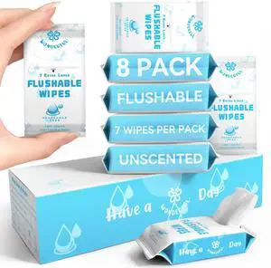 Travel Flushable Wipes, 8 Mini Packs, Unscented Plant-Based Wet Wipes for Adults & Kids, Septic Safe, Gentle for Sensitive Skin & Hypoallergenic (Total 56 Wipes) Travel Flushable Wipes, 8 Mini Packs, Unscented Plant-Based Wet Wipes for Adults & Kids, Septic Safe, Gentle for Sensitive Skin & Hypoallergenic (Total 56 Wipes)