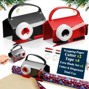 Upgrade 2 Pack Wrapping Paper Cutter &Tape Dispenser Dual Use, Gift Wrap Cutter Tool with 4 Tapes, 2 Replace Blades Kit for Rolls Paper, Perferct for Christmas Birthday, Easy Cut for Present Wrapping Upgrade 2 Pack Wrapping Paper Cutter &Tape Dispenser Dual Use, Gift Wrap Cutter Tool with 4 Tapes, 2 Replace Blades Kit for Rolls Paper, Perferct for Christmas Birthday, Easy Cut for Present Wrapping