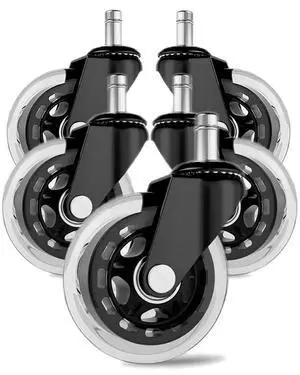 Office Chair Wheels 3 inches Heavy Duty Soft PU Rubber Safe for Hardwood Carpet Tile Floors (Set of 5) Generally Applicable to Office Wheels, Replace Chair mats - Universal fit (Black & Clear 3inch) Office Chair Wheels 3 inches Heavy Duty Soft PU Rubber Safe for Hardwood Carpet Tile Floors (Set of 5) Generally Applicable to Office Wheels, Replace Chair mats - Universal fit (Black & Clear 3inch)