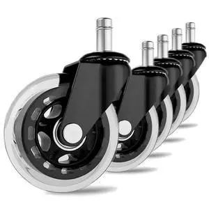 Office Chair Wheels Replacement Rubber Chair Casters for Hardwood Floors and Carpet, Set of 5, Heavy Duty Casters for Chairs to Replace Office Chair Mats (Black & Clear, Stem 11 * 22) Office Chair Wheels Replacement Rubber Chair Casters for Hardwood Floors and Carpet, Set of 5, Heavy Duty Casters for Chairs to Replace Office Chair Mats (Black & Clear, Stem 11 * 22)