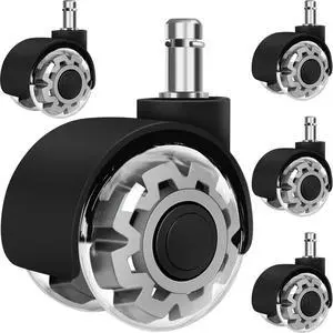 Office Chair Wheels, 2 Inch Smooth & Quiet Rolling Casters Replacement, Computer Gaming Chair Casters for All Hardwood Floors & Carpet, Smooth Safe Rubber Wheels-Set of 5, Grey Office Chair Wheels, 2 Inch Smooth & Quiet Rolling Casters Replacement, Computer Gaming Chair Casters for All Hardwood Floors & Carpet, Smooth Safe Rubber Wheels-Set of 5, Grey