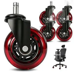 Office Chair Wheels 3 Inch, Set of 5, 880LBS Heavy Duty Casters, Red Office Chair Wheels 3 Inch, Set of 5, 880LBS Heavy Duty Casters, Red