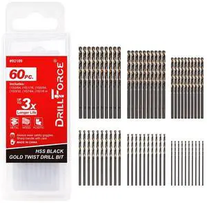60PCS Micro Drill Bits Set, HSS Black Gold Mini Drill Bit for Mild Steel, Copper, Aluminum, Zinc Alloy, Wood, and Plastic, 3/64", 1/16", 5/64", 3/32", 7/64", 1/8" 60PCS Micro Drill Bits Set, HSS Black Gold Mini Drill Bit for Mild Steel, Copper, Aluminum, Zinc Alloy, Wood, and Plastic, 3/64", 1/16", 5/64", 3/32", 7/64", 1/8"