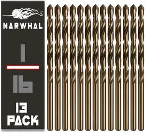 1/16 Inch Cobalt Drill Bits (13 Pack - Industrial Grade M35 Cobalt) 1-3/16" Length & 135 Degree Split Point for Drilling Into Metal, Hardened & Stainless Steel, Cast Iron, & More! 1/16 Inch Cobalt Drill Bits (13 Pack - Industrial Grade M35 Cobalt) 1-3/16" Length & 135 Degree Split Point for Drilling Into Metal, Hardened & Stainless Steel, Cast Iron, & More!