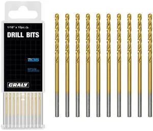 1/16 Inch 10-Pc Cobalt Drill Bit Pack, M35 HSS Titanium Coated Jobber Length Twist Drill Bits, 135 Degree Split Point, for Hard Metal, Stainless Steel, Cast Iron, Plastic 1/16 Inch 10-Pc Cobalt Drill Bit Pack, M35 HSS Titanium Coated Jobber Length Twist Drill Bits, 135 Degree Split Point, for Hard Metal, Stainless Steel, Cast Iron, Plastic
