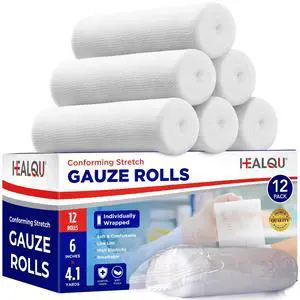 Premium Gauze Rolls - 6' x 4.1 Yards - 12 Rolls, Individually Wrapped Conforming Stretch Gauze Bandage - Super Soft Woven Stretch Bandages for Primary Wound Dressing Support Premium Gauze Rolls - 6' x 4.1 Yards - 12 Rolls, Individually Wrapped Conforming Stretch Gauze Bandage - Super Soft Woven Stretch Bandages for Primary Wound Dressing Support