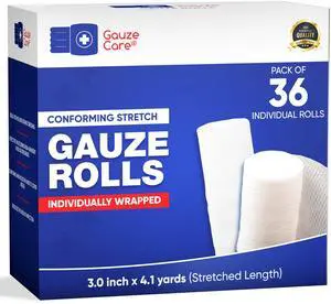 Gauze Rolls 3 inch 36 Rolls Premium Quality Lint and Latex-Free Rolled Gauze 3 inches x 4.1 Yards - Conforming Stretch Bandages Designed for Effective Wound Care & Comfort Gauze Rolls 3 inch 36 Rolls Premium Quality Lint and Latex-Free Rolled Gauze 3 inches x 4.1 Yards - Conforming Stretch Bandages Designed for Effective Wound Care & Comfort