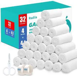 32 Pack Gauze Rolls, 4" x 4.1 Yards, Premium Stretch Bandage Wrap for Wounds - Individually Wrapped, First Aid & Mummy Wrap, Latex-Free, Vet & Medical Supplies 32 Pack Gauze Rolls, 4" x 4.1 Yards, Premium Stretch Bandage Wrap for Wounds - Individually Wrapped, First Aid & Mummy Wrap, Latex-Free, Vet & Medical Supplies