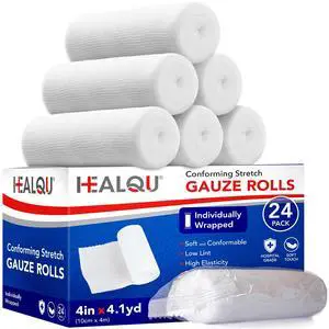 Premium Gauze Rolls - 4" x 4 Yards - 24 Rolls, Individually Wrapped Conforming Stretch Gauze Bandage - Super Soft Woven Stretch Bandages for Primary Wound Dressing Support Premium Gauze Rolls - 4" x 4 Yards - 24 Rolls, Individually Wrapped Conforming Stretch Gauze Bandage - Super Soft Woven Stretch Bandages for Primary Wound Dressing Support