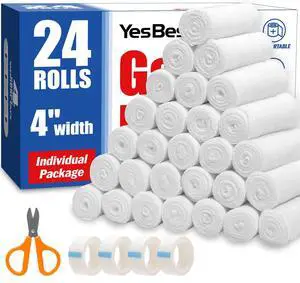 24 Pack Gauze Rolls, 4 in x 4.1 Yards, Premium Gauze Wrap Roll for Wounds, Bandage Wrap Rolled Gauzes, Mummy Wraps, Individually Wrapped 24 Pack Gauze Rolls, 4 in x 4.1 Yards, Premium Gauze Wrap Roll for Wounds, Bandage Wrap Rolled Gauzes, Mummy Wraps, Individually Wrapped
