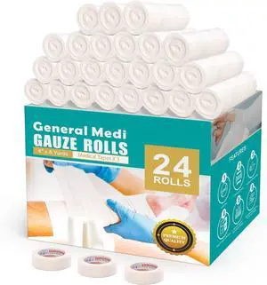 Conforming Bandage, 24 Pack Gauze Bandage Rolls with Bonus 3 x Medical Tape (4 x 5 Yards Stretched) Conforming Bandage, 24 Pack Gauze Bandage Rolls with Bonus 3 x Medical Tape (4 x 5 Yards Stretched)