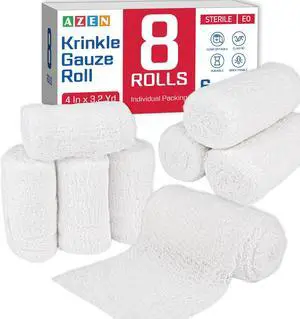 8 Pack Krinkle Gauze Rolls, 4 in x 3.2 Yards, 6-Ply 100% Cotton Bandage Wrap, Latex-Free Individually Wrapped, Highly Absorbent Wound Dressing for First Aid 8 Pack Krinkle Gauze Rolls, 4 in x 3.2 Yards, 6-Ply 100% Cotton Bandage Wrap, Latex-Free Individually Wrapped, Highly Absorbent Wound Dressing for First Aid