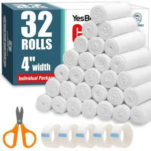 32 Pack Gauze Rolls, 4 in x 4.1 Yards, Premium Gauze Wrap Roll for Wounds, Bandage Wrap Rolled Gauzes, Mummy Wraps, Individually Wrapped 32 Pack Gauze Rolls, 4 in x 4.1 Yards, Premium Gauze Wrap Roll for Wounds, Bandage Wrap Rolled Gauzes, Mummy Wraps, Individually Wrapped