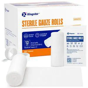 Sterile Gauze Roll 3 in x 4.1 Yards, First Aid Gauze Bandage, 12 Rolls Sterile Gauze Roll 3 in x 4.1 Yards, First Aid Gauze Bandage, 12 Rolls
