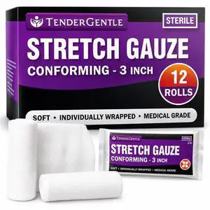 Conforming Stretch Gauze Rolls 3 Inch - Pack of 12 White Sterile Gauze Wrap for Wounds - Good for Sprained Ankles, Wrists, and More Conforming Stretch Gauze Rolls 3 Inch - Pack of 12 White Sterile Gauze Wrap for Wounds - Good for Sprained Ankles, Wrists, and More
