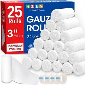 25 Pack Gauze Rolls Bandages, 3 in x 4.1 Yards, Premium Medical Supplies & First Aid Supplies, Bandage Wrap Vet Wrap, Mummy Wraps 25 Pack Gauze Rolls Bandages, 3 in x 4.1 Yards, Premium Medical Supplies & First Aid Supplies, Bandage Wrap Vet Wrap, Mummy Wraps