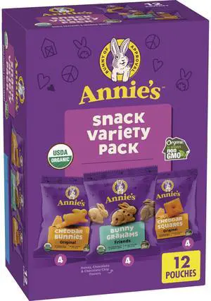 Organic Variety Pack, Cheddar Bunnies, Bunny Grahams and Cheddar Squares, 12 Pouches, 11 oz Organic Variety Pack, Cheddar Bunnies, Bunny Grahams and Cheddar Squares, 12 Pouches, 11 oz