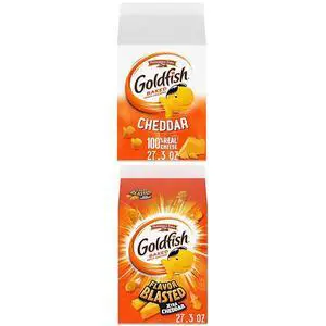 Cheddar Cheese Crackers, 27.3 oz Carton and Goldfish Flavor Blasted Xtra Cheddar Cheese Crackers, 27.3 oz Carton Cheddar Cheese Crackers, 27.3 oz Carton and Goldfish Flavor Blasted Xtra Cheddar Cheese Crackers, 27.3 oz Carton