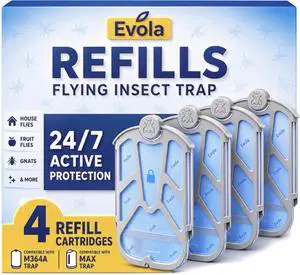 4 Pack Flying Insect Trap Refills - Compatible with Zevo Flying Insect Trap M364, M364A & MAX Bases - Fruit Fly, Gnat, Bug & Mosquito Catcher Replacement Cartridges 4 Pack Flying Insect Trap Refills - Compatible with Zevo Flying Insect Trap M364, M364A & MAX Bases - Fruit Fly, Gnat, Bug & Mosquito Catcher Replacement Cartridges