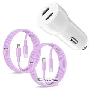 iPhone 14 13 Car Charger, Certified 45W Dual Port USB C Rapid Apple Car Adapter with 6ft Type C to Lightning Cable Fast Charging for iPhone 14 Pro/14 Pro Max/14 Plus/13/12/11/X/XS/SE,iPad-Purple iPhone 14 13 Car Charger, Certified 45W Dual Port USB C Rapid Apple Car Adapter with 6ft Type C to Lightning Cable Fast Charging for iPhone 14 Pro/14 Pro Max/14 Plus/13/12/11/X/XS/SE,iPad-Purple