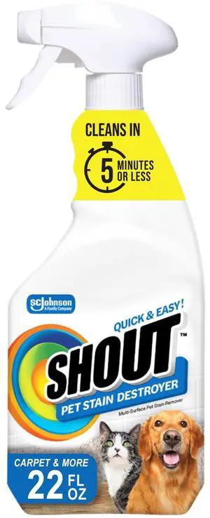 Pet Stain Remover Spray, Color-Safe Multisurface & Carpet Cleaner Solution for Dog & Cat Urine, Feces, Vomit & Mud, Fights Odors & Remarking, Fast-Acting Cleans in 5 Minutes or Less, 22oz Pet Stain Remover Spray, Color-Safe Multisurface & Carpet Cleaner Solution for Dog & Cat Urine, Feces, Vomit & Mud, Fights Odors & Remarking, Fast-Acting Cleans in 5 Minutes or Less, 22oz