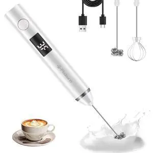 Milk Frother Wand Handheld Rechargeable Electric Whisk Coffee Drink Mixer, Mini Foamer for Lattes, Cappuccino, Frappe, Matcha, Hot Chocolate, Protein Powder, Keto Diet (White 2 Heads) Milk Frother Wand Handheld Rechargeable Electric Whisk Coffee Drink Mixer, Mini Foamer for Lattes, Cappuccino, Frappe, Matcha, Hot Chocolate, Protein Powder, Keto Diet (White 2 Heads)