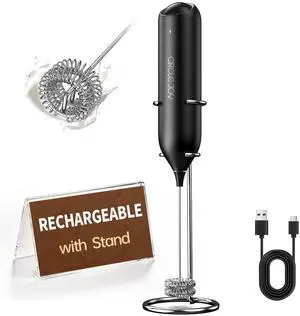 Rechargeable Milk Frother Handheld with Stand, Dual Spring Whisk Head Electric Coffee Frother Foam Maker, Portable Drink Mixer for Cappuccino, Latte, Matcha, Black Rechargeable Milk Frother Handheld with Stand, Dual Spring Whisk Head Electric Coffee Frother Foam Maker, Portable Drink Mixer for Cappuccino, Latte, Matcha, Black