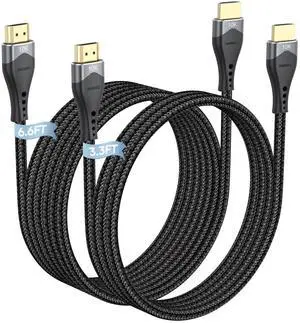 10K 8K HDMI Cable 3.3FT & 6.6FT 2-Pack, 48Gbps Ultra High Speed HDMI 2.1 Cable Braided Cord, 8K@60Hz, 4K@120Hz, eARC, HDR10+, HDCP2.3 for HDTV, Laptop, Monitor, PS5, Xbox, Ruku, Blu-ray, Soundbar 10K 8K HDMI Cable 3.3FT & 6.6FT 2-Pack, 48Gbps Ultra High Speed HDMI 2.1 Cable Braided Cord, 8K@60Hz, 4K@120Hz, eARC, HDR10+, HDCP2.3 for HDTV, Laptop, Monitor, PS5, Xbox, Ruku, Blu-ray, Soundbar