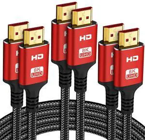 10K 8K 4K HDMI Cable 6FT 3-Pack, Ultra High Speed HDMI Braided Cord, Supports 4K/120Hz, 8K/60Hz, 48Gbps DTS:X, HDCP 2.2 & 2.3, HDR 10, HDMI 2.1 Cable 10K 8K 4K HDMI Cable 6FT 3-Pack, Ultra High Speed HDMI Braided Cord, Supports 4K/120Hz, 8K/60Hz, 48Gbps DTS:X, HDCP 2.2 & 2.3, HDR 10, HDMI 2.1 Cable