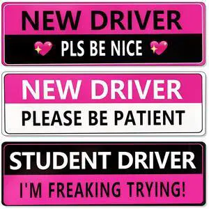 3 Pack Student Driver Magnet for Car, Reflective New Driver Sticker, Please Be Patient Magnetic Sign for Beginner Drivers Safety, Removable Bumper Magnet for Women & Teens 3 Pack Student Driver Magnet for Car, Reflective New Driver Sticker, Please Be Patient Magnetic Sign for Beginner Drivers Safety, Removable Bumper Magnet for Women & Teens