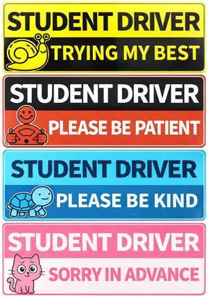 Student Driver Magnets for Car, 4 Pack Reflective Funny New Driver Signs for Teens & Beginners, Cute Animal Magnetic Car Signs, Reusable Weatherproof, 10 x 3.5 in Student Driver Magnets for Car, 4 Pack Reflective Funny New Driver Signs for Teens & Beginners, Cute Animal Magnetic Car Signs, Reusable Weatherproof, 10 x 3.5 in