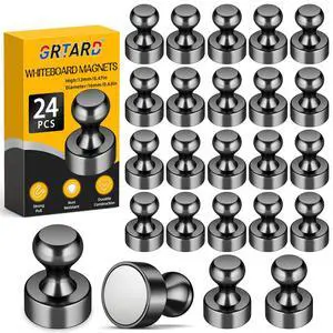 24 Pack Magnets for Whiteboard, Black Magnetic Push Pins 24 Pack Magnets for Whiteboard, Black Magnetic Push Pins