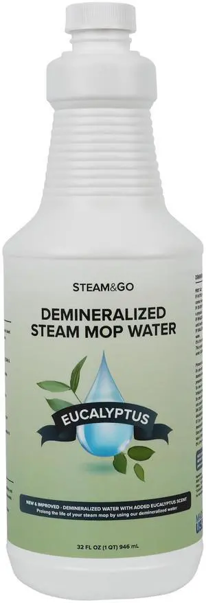 Demineralized Water for Steam Mop Eucalyptus Mint Scent, 32 oz | Scented Floor Cleaner Solution, Ready-to-Use, Compatible with Any Steam Cleaner Demineralized Water for Steam Mop Eucalyptus Mint Scent, 32 oz | Scented Floor Cleaner Solution, Ready-to-Use, Compatible with Any Steam Cleaner