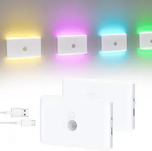 2 Pack Motion Sensor Night Light, Rechargeable Stair Lights Indoor RGB Motion Sensor Light for Hallway, Stairway, Bathroom, Bedroom, Kitchen, Wireless Magnetic Attachment 2 Pack Motion Sensor Night Light, Rechargeable Stair Lights Indoor RGB Motion Sensor Light for Hallway, Stairway, Bathroom, Bedroom, Kitchen, Wireless Magnetic Attachment