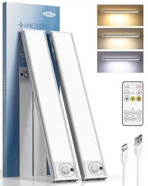 2Pack 12inch Under Cabinet Lighting, Rechargeable Motion Sensor Light Wireless Indoor, Dimmable 3 Color Temps Closet Lights with IR Remote, Under Counter LED Lights for Kitchen, Stairs 2Pack 12inch Under Cabinet Lighting, Rechargeable Motion Sensor Light Wireless Indoor, Dimmable 3 Color Temps Closet Lights with IR Remote, Under Counter LED Lights for Kitchen, Stairs