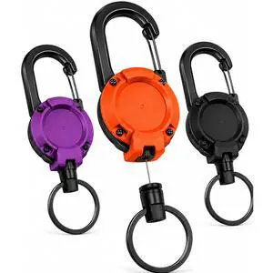 3 Pack Retractable Keychain - Heavy Duty ID Badge Holder Reel, Carabiner Key Holder with 25.6 Inch Steel Retractable Cord, Key Ring Clip for Keys, ID Cards, Badge Holder, Black Purple Orange 3 Pack Retractable Keychain - Heavy Duty ID Badge Holder Reel, Carabiner Key Holder with 25.6 Inch Steel Retractable Cord, Key Ring Clip for Keys, ID Cards, Badge Holder, Black Purple Orange