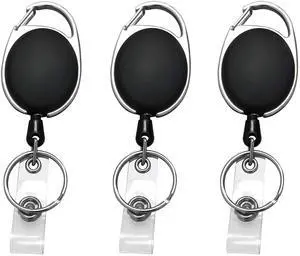 3 Pack Retractable Badge Reel with Carabiner Belt Clip and Key Ring 3 Pack Retractable Badge Reel with Carabiner Belt Clip and Key Ring