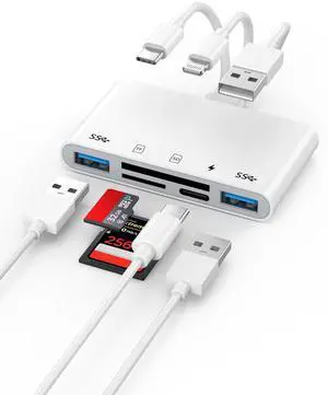 5-in-1 Memory Card Reader with OTG Adapter for iPhone 17 16 15 14 13 12 5-in-1 Memory Card Reader with OTG Adapter for iPhone 17 16 15 14 13 12
