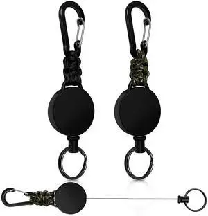 Retractable Keychain 2 Pack Heavy Duty Carabiner Badge Holder, Key Chain Retractable Badge Reel with 60 cm Steel Extendable Cord, ID Badge Holders for Keys Ring (Black + Green) Retractable Keychain 2 Pack Heavy Duty Carabiner Badge Holder, Key Chain Retractable Badge Reel with 60 cm Steel Extendable Cord, ID Badge Holders for Keys Ring (Black + Green)