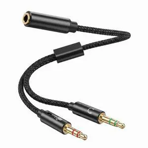 3.5mm Female to 2 Dual Male 3.5mm Audio Splitter, 2-in-1 Y Separator 3.5mm Female to 2 Dual Male 3.5mm Audio Splitter, 2-in-1 Y Separator