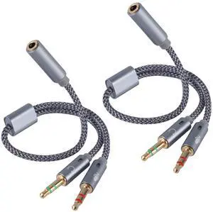 2pcs 2-in-1 Headphone & Microphone Splitter Cable, 3.5mm/0.14in Female to Dual 3.5mm/0.14in Male Audio Adapter Y-Splitter for Gaming Headset PC Laptop Computer Speaker (Gray) 2pcs 2-in-1 Headphone & Microphone Splitter Cable, 3.5mm/0.14in Female to Dual 3.5mm/0.14in Male Audio Adapter Y-Splitter for Gaming Headset PC Laptop Computer Speaker (Gray)